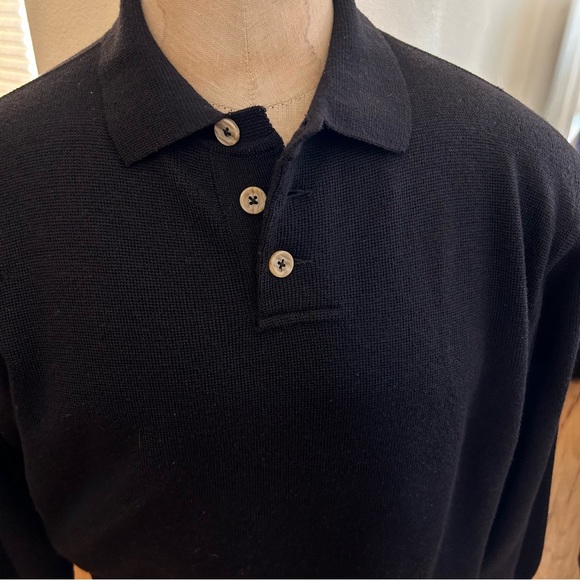 I Levrieri Black Merino Wool Sweater Medium Polo Style Long Sleeves Buttons - Picture 2 of 5